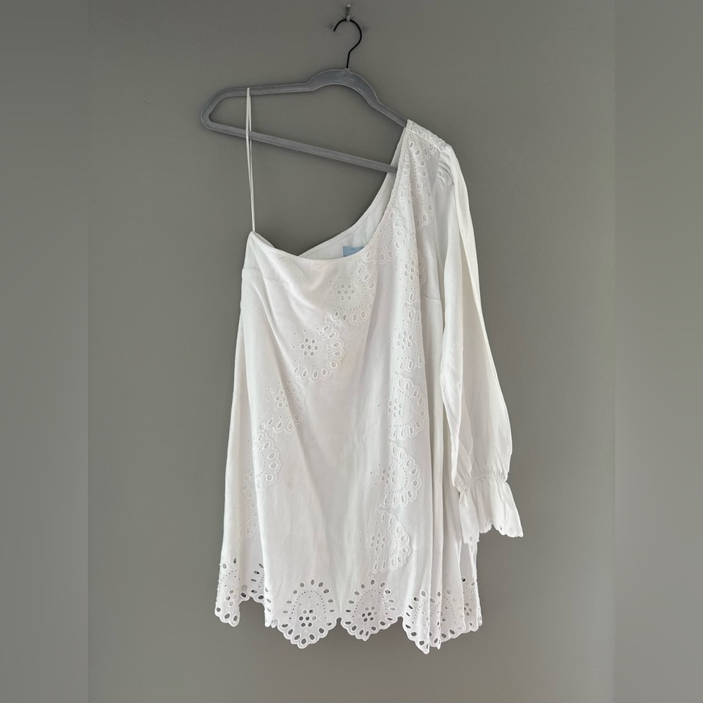 Hill House One-Shoulder White Eyelet Mini Dress